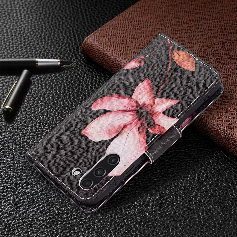 Wallet Design Pattern Printing Full Protection Leather Stand Cover Case for Samsung Galaxy S21 FE 5G - Vivid Flower - 7