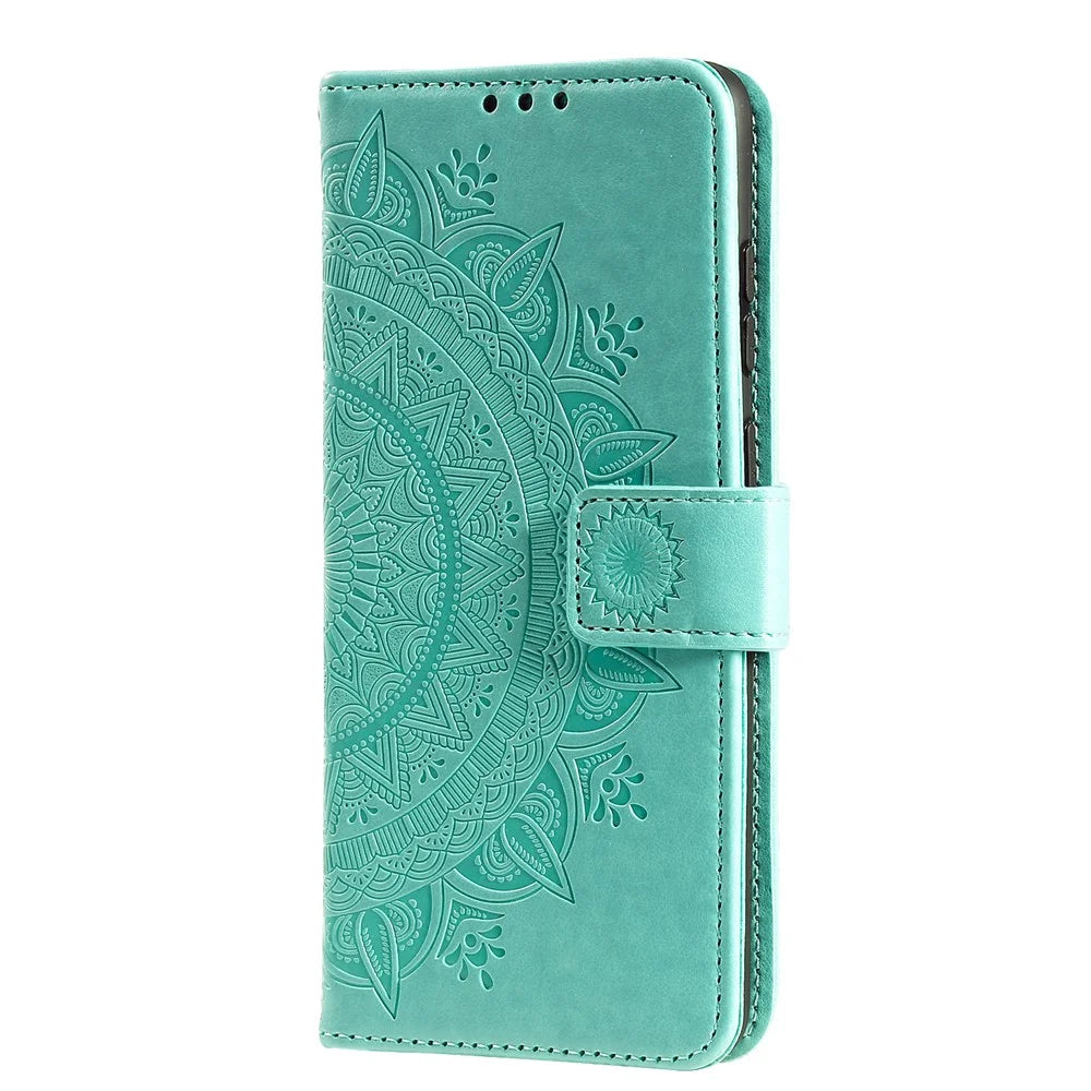 Imprinted Mandala Flower Wallet Leather Case for Samsung Galaxy A22 4G (EU Version) - Green - 6