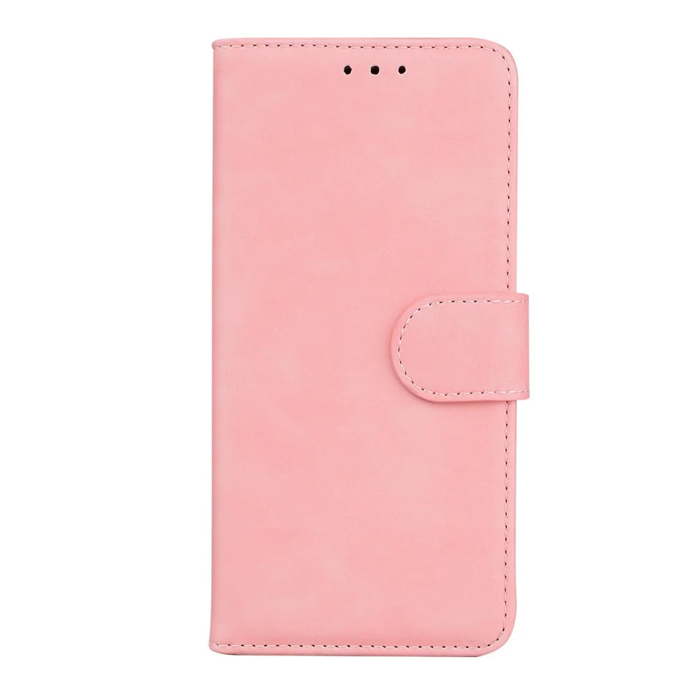 Wallet Stand Design Case for Samsung Galaxy S21 FE Plain Leather Phone Case - Pink - 2