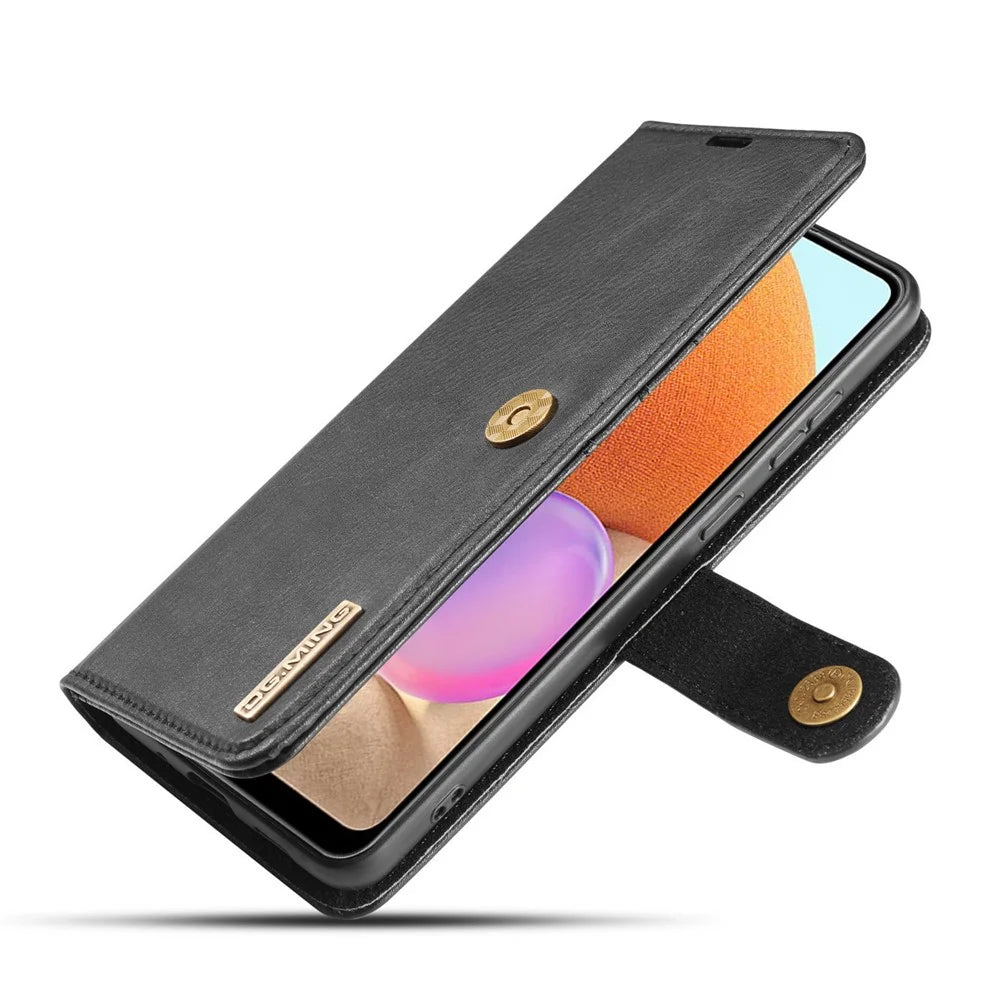 DG.MING Detachable 2-in-1 Leather Wallet TPU Case for Samsung Galaxy A32 4G (EU Version) Cover - Black - 6