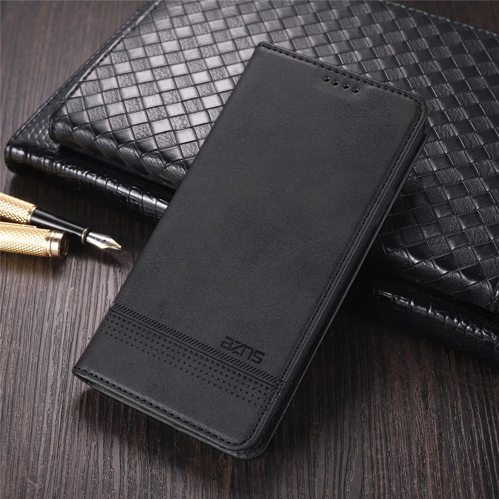 AZNS Auto-absorbed Magnetic Stand Wallet Case Leather Phone Shell for Samsung Galaxy S21 FE - Black - 5
