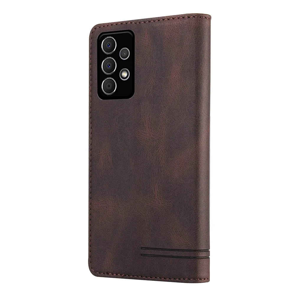 GQ.UTROBE Quality Leather Phone Auto-absorbed Shell Case with Anti-theft Swiping Design for Samsung Galaxy A72 4G/5G - Brown - 7