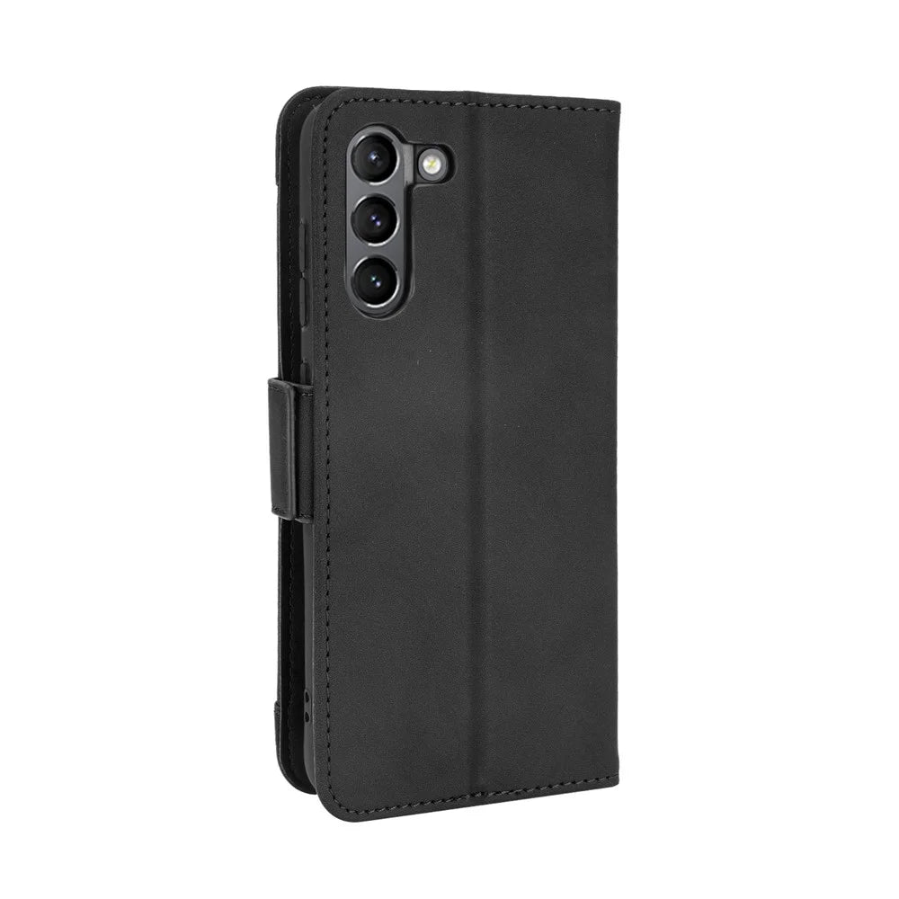 Multiple Card Slots Design Leather Phone Case Cover Wallet Stand for Samsung Galaxy S21 FE - Black - 4