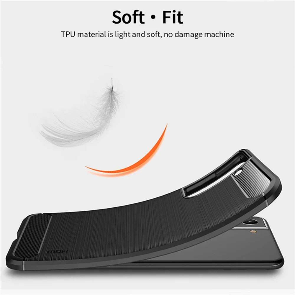 MOFI Well-Protected Brushed Carbon Fiber Design Flexible TPU Cover for Samsung Galaxy S21 FE - Blue - 2