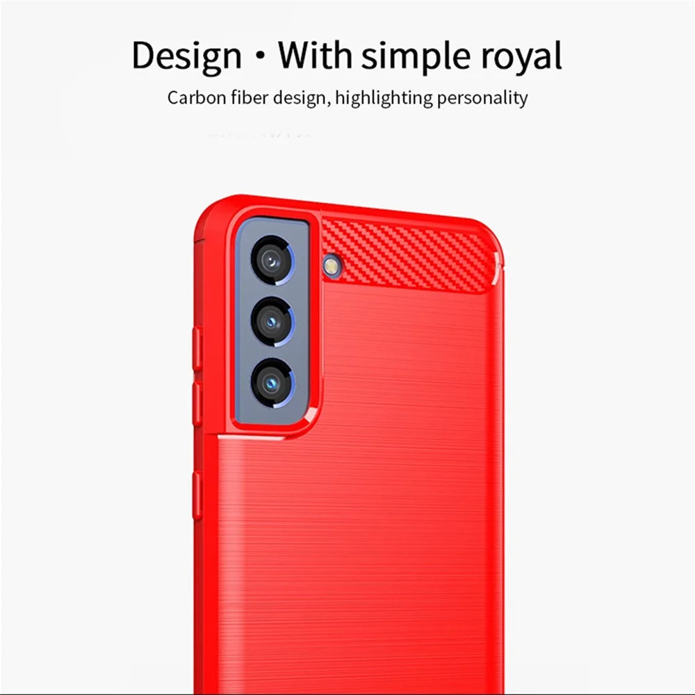 MOFI Well-Protected Brushed Carbon Fiber Design Flexible TPU Cover for Samsung Galaxy S21 FE - Blue - 3