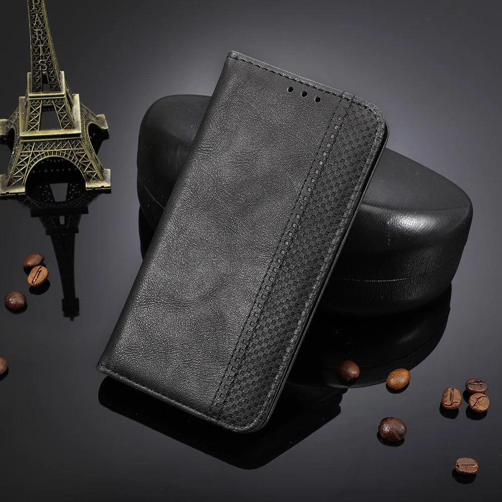Vintage Style Phone Case Magnetic Closure Leather Cover with Wallet Stand for Samsung Galaxy A22 5G (EU Version) - Black - 7