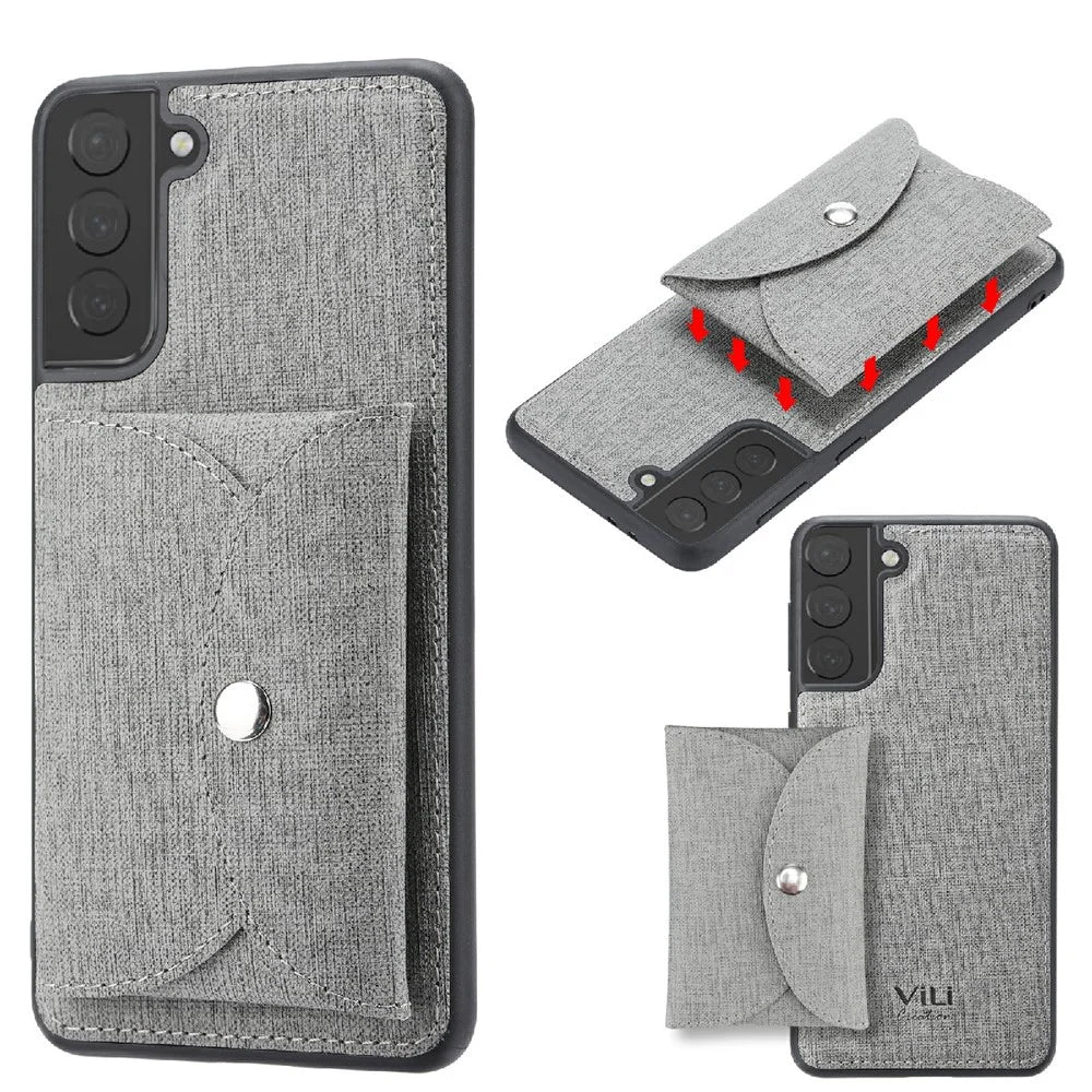 VILI T Series Magnetic Absorption Wallet Design Anti-Fall Leather Mobile Phone Case Cover for Samsung Galaxy S21 5G/4G - Grey - 1