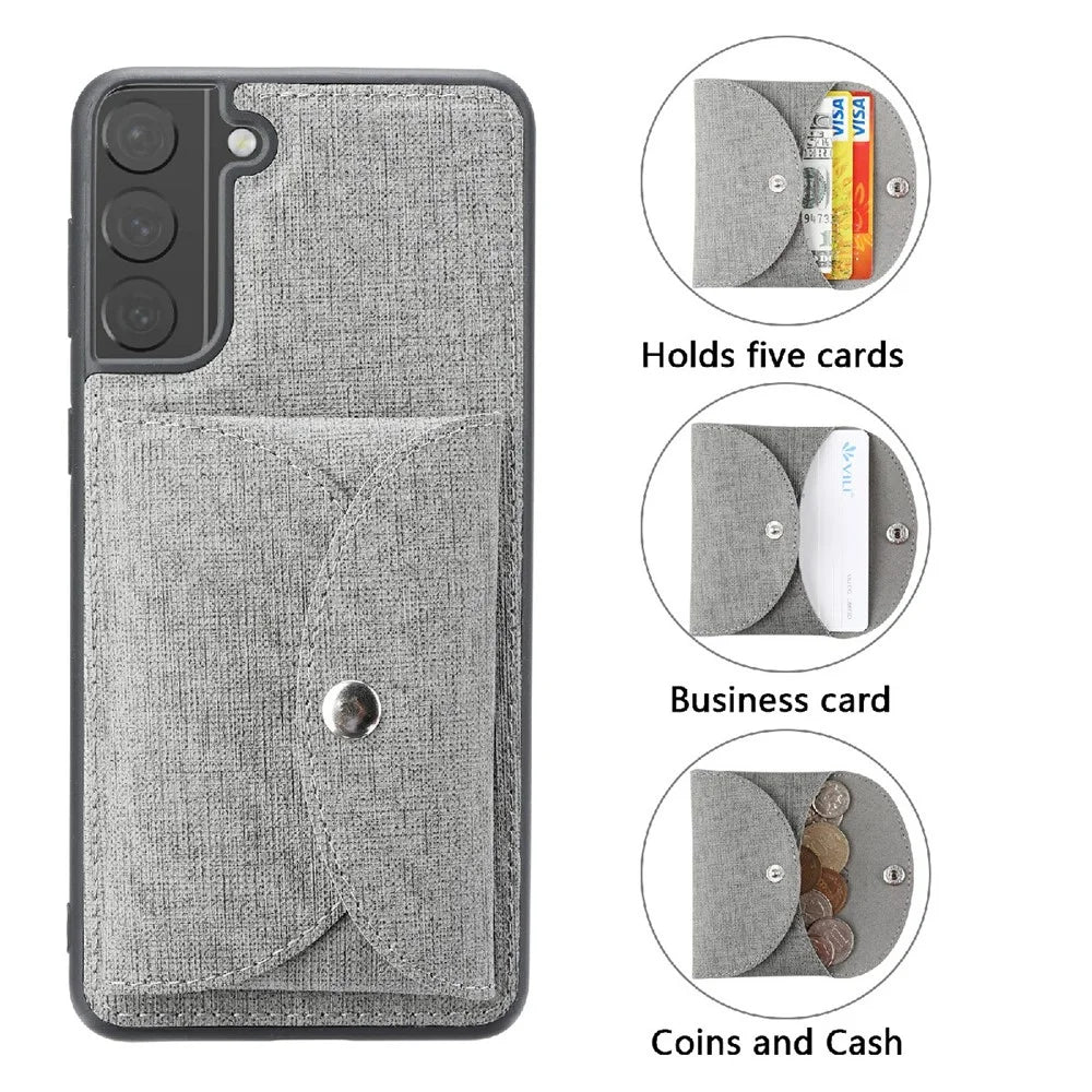 VILI T Series Magnetic Absorption Wallet Design Anti-Fall Leather Mobile Phone Case Cover for Samsung Galaxy S21 5G/4G - Grey - 3