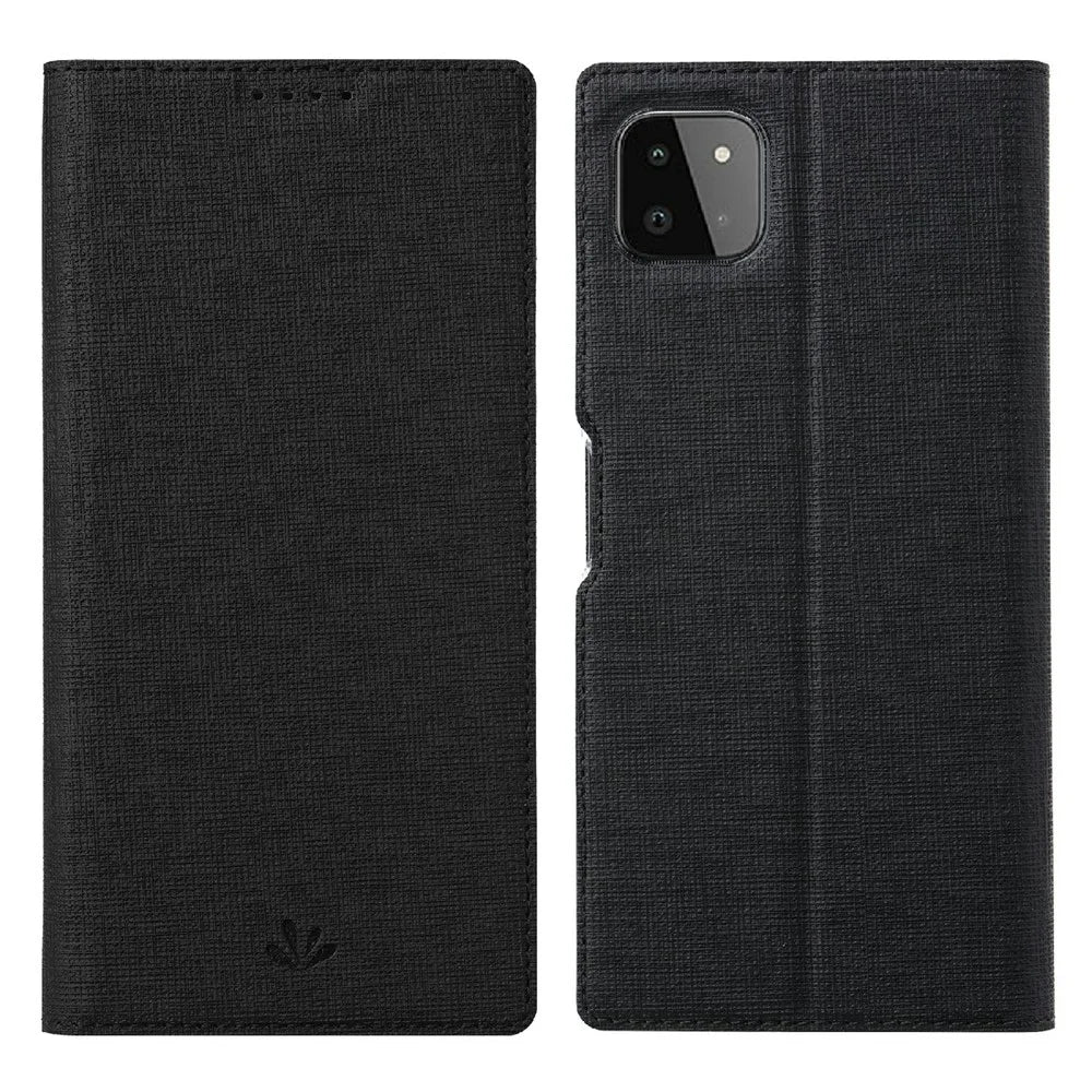 VILI DMX Series Cross Texture Leather Protector Cover with Card Holder and Stand for Samsung A22 5G (US Version) - Black - 1