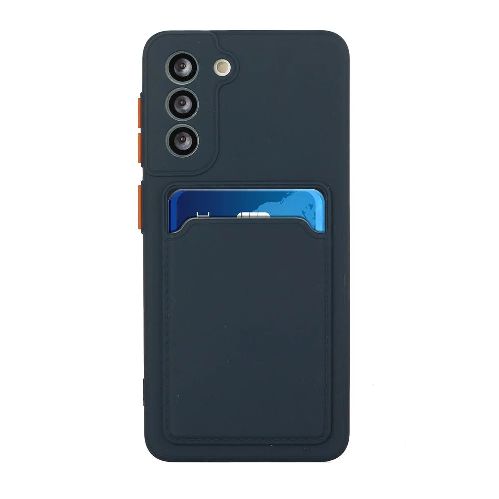 Soft TPU Phone Case Cover with Card Slot for Samsung Galaxy S21 5G/4G - Dark Blue - 2