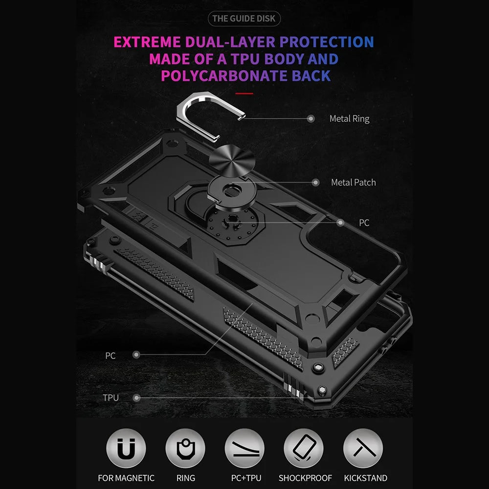 Anti-Fall Phone Hybrid PC + TPU + Metal Case Cover with Finger Ring Kickstand for Samsung Galaxy S21 FE - Black - 4