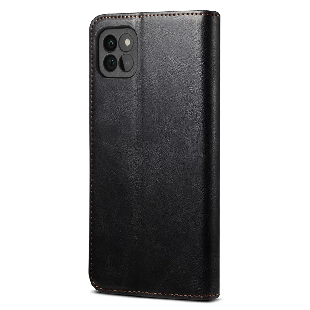 Waxy Crazy Horse Texture Protector Case TPU + PU Leather Cover for Samsung Galaxy A22 5G (EU Version) - Black - 3