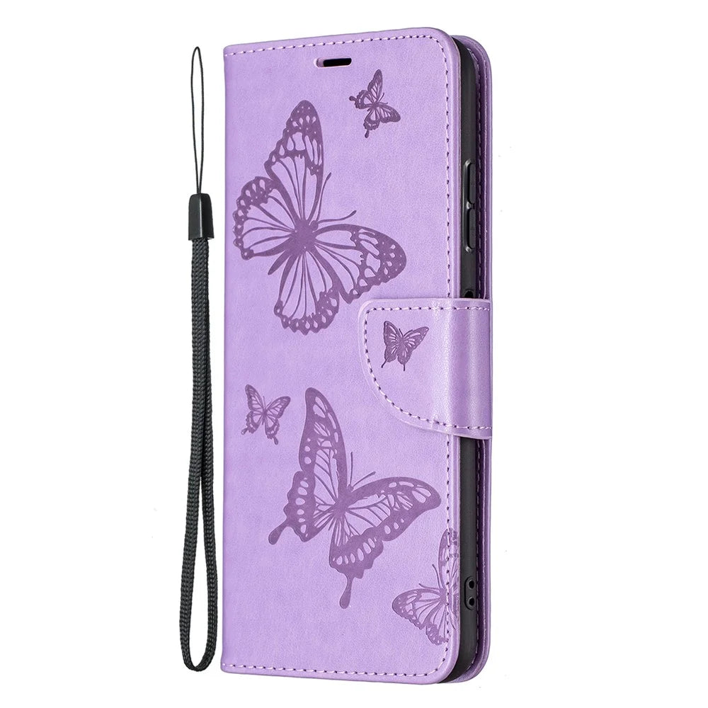 Butterfly Pattern Imprint Leather Wallet Case Shell for Samsung Galaxy A22 5G (EU Version) - Purple - 2
