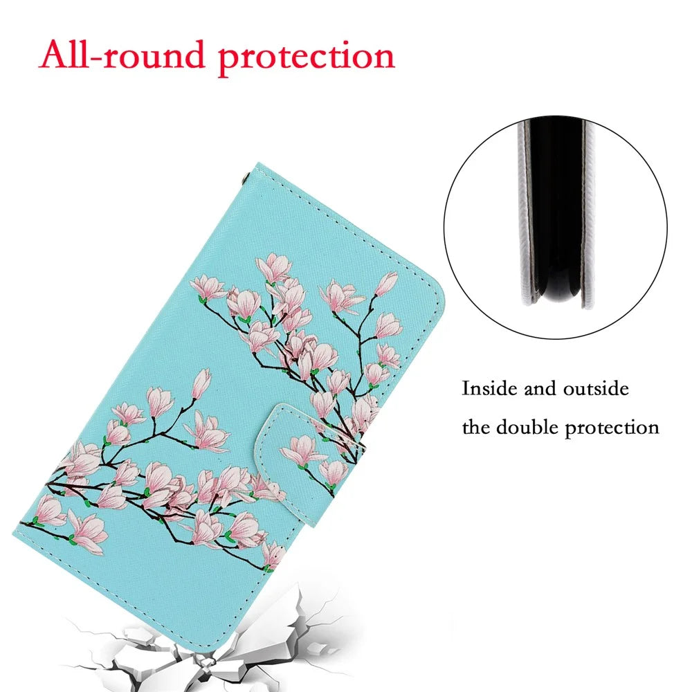 Colorful Pattern Printing PU Leather Wallet Stand Phone Cover Flip Case for Samsung Galaxy S21 FE - Flower - 5