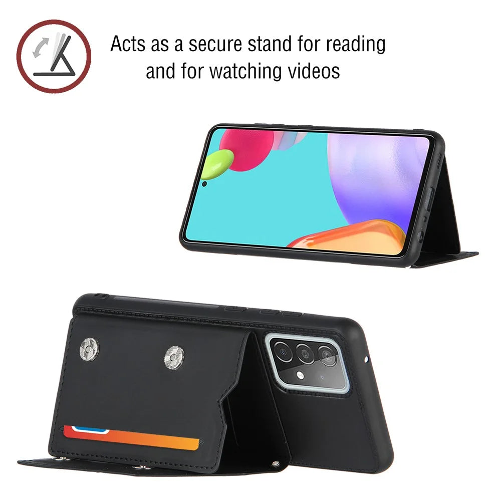 Smooth Leather Card Holder Design Phone Stand Case with Shoulder Strap for Samsung Galaxy A52 4G/5G / A52s 5G / A52s 5G - Black - 4