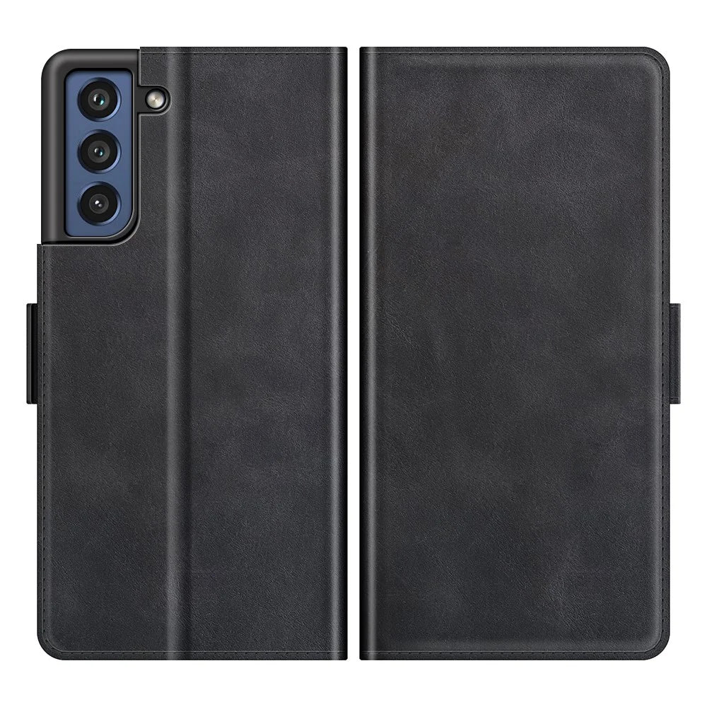 Wallet PU Leather Phone Stand Case Shell with Magnetic Clasp Closure for Samsung Galaxy S21 FE - Black - 1
