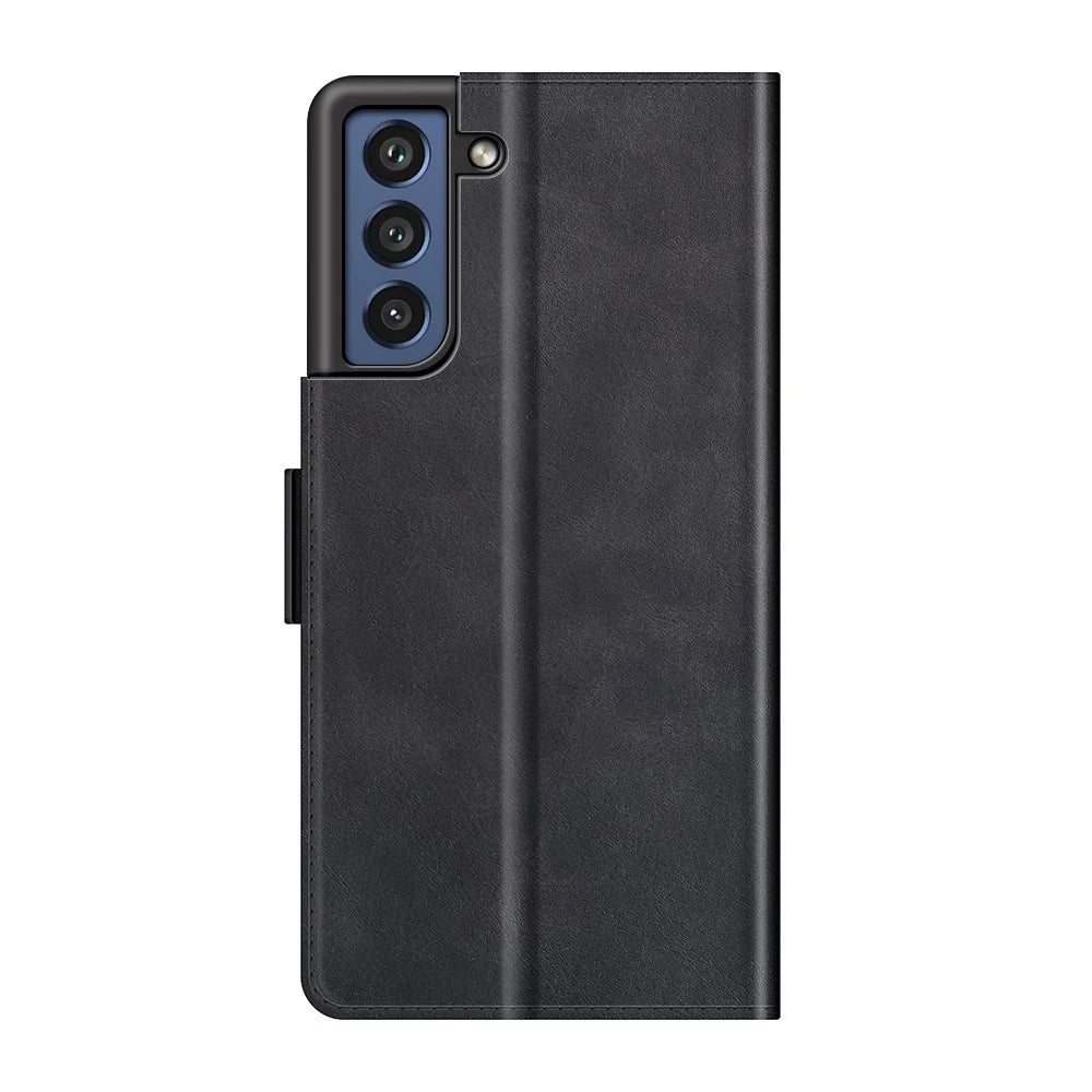 Wallet PU Leather Phone Stand Case Shell with Magnetic Clasp Closure for Samsung Galaxy S21 FE - Black - 3