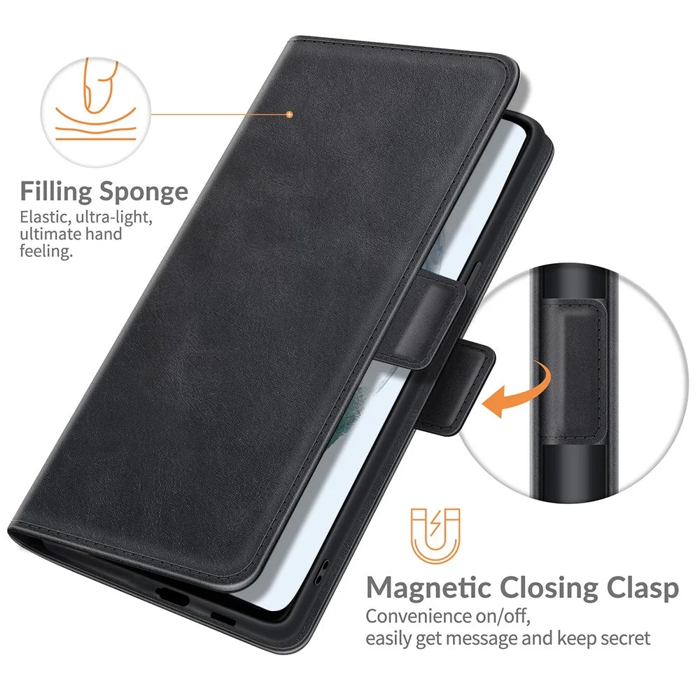 Wallet PU Leather Phone Stand Case Shell with Magnetic Clasp Closure for Samsung Galaxy S21 FE - Black - 6
