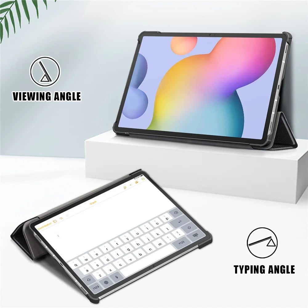 Tri-fold Stand Design Plain PU Leather Tablet Case Shell Protector for Samsung Galaxy Tab S7 FE T736 / Tab S7+ / Tab S8+ - Black - 2