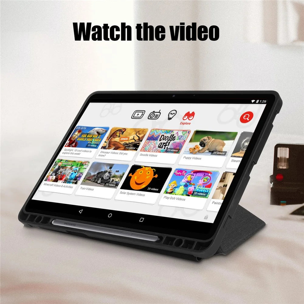 Origami Stand Design Plain Cloth Smart Tablet Case for Samsung Galaxy Tab S7 FE T736 / Tab S7+ / Tab S8+ - Black - 2