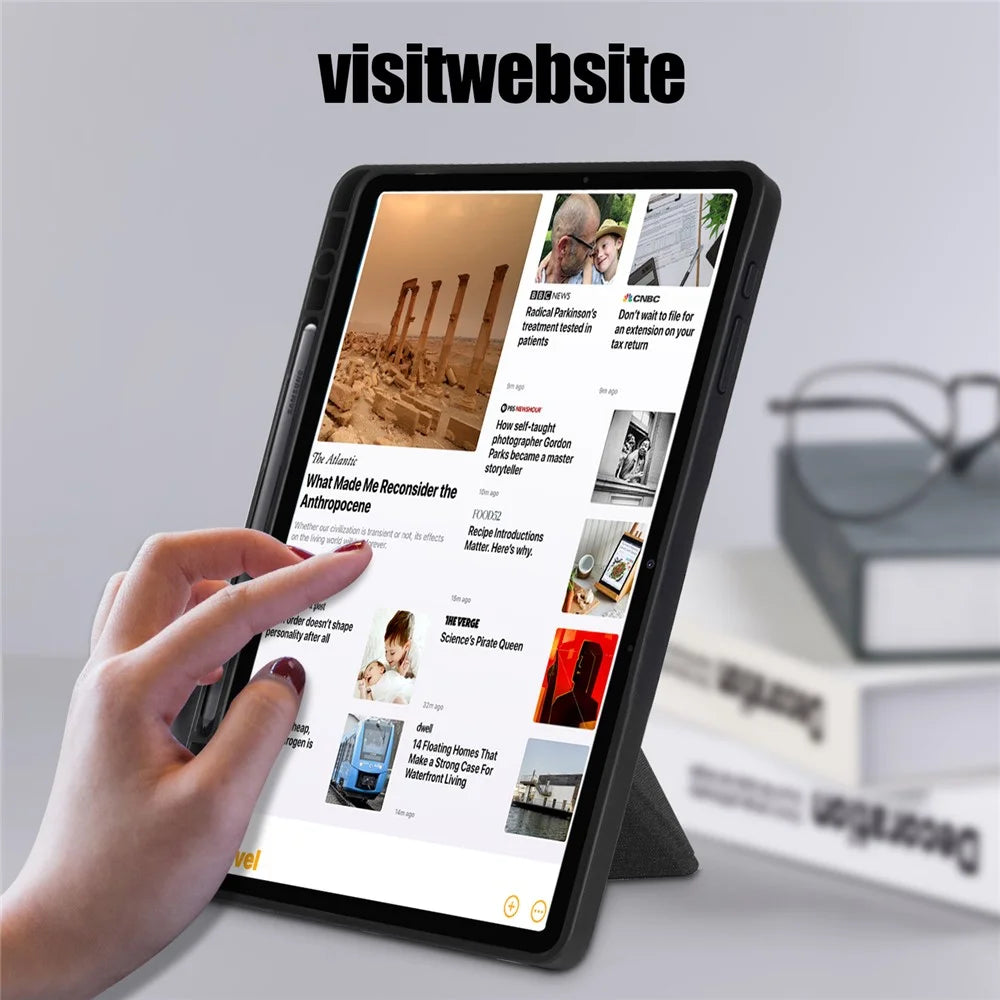 Origami Stand Design Plain Cloth Smart Tablet Case for Samsung Galaxy Tab S7 FE T736 / Tab S7+ / Tab S8+ - Black - 4