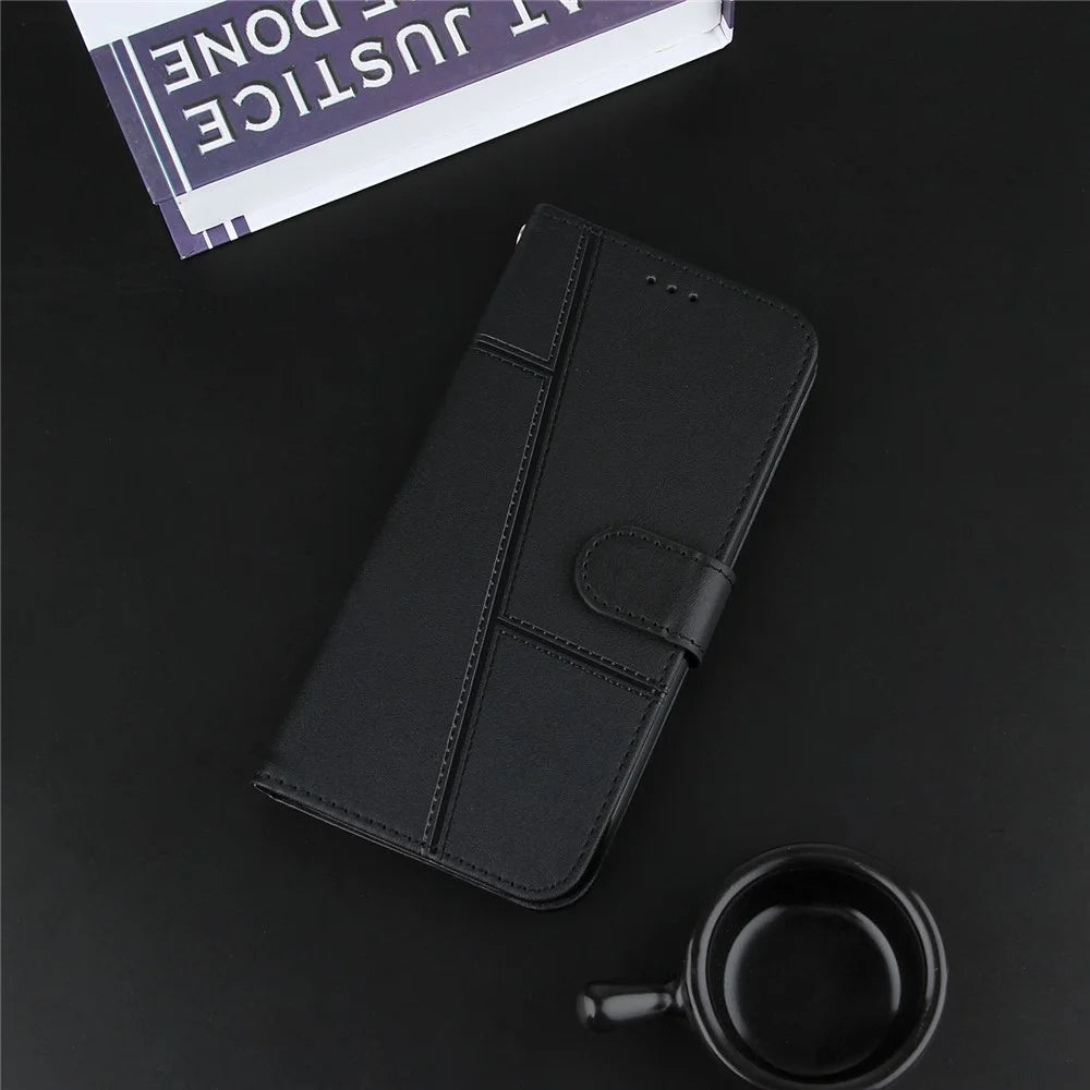 Concise Leather Phone Cover Wallet Case with Stand for Samsung Galaxy S21 FE - Black - 2