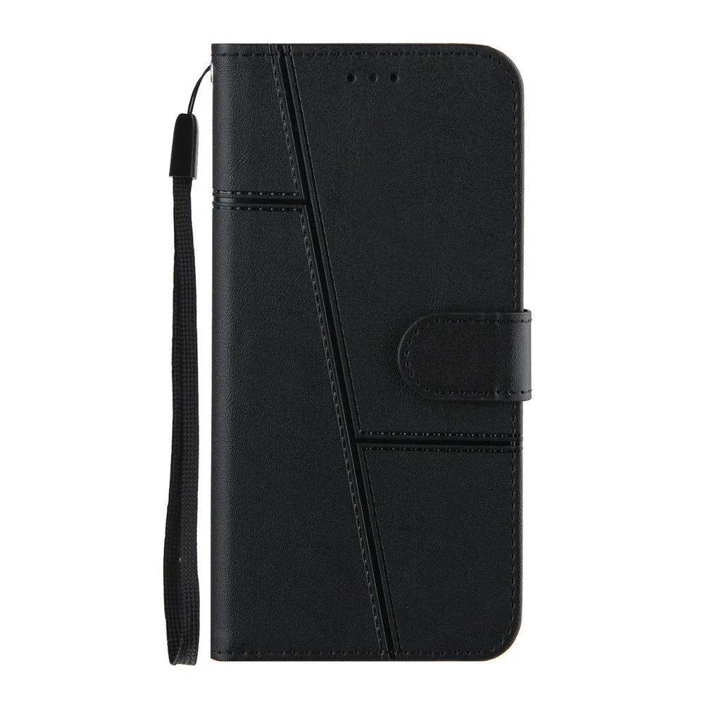 Concise Leather Phone Cover Wallet Case with Stand for Samsung Galaxy S21 FE - Black - 3