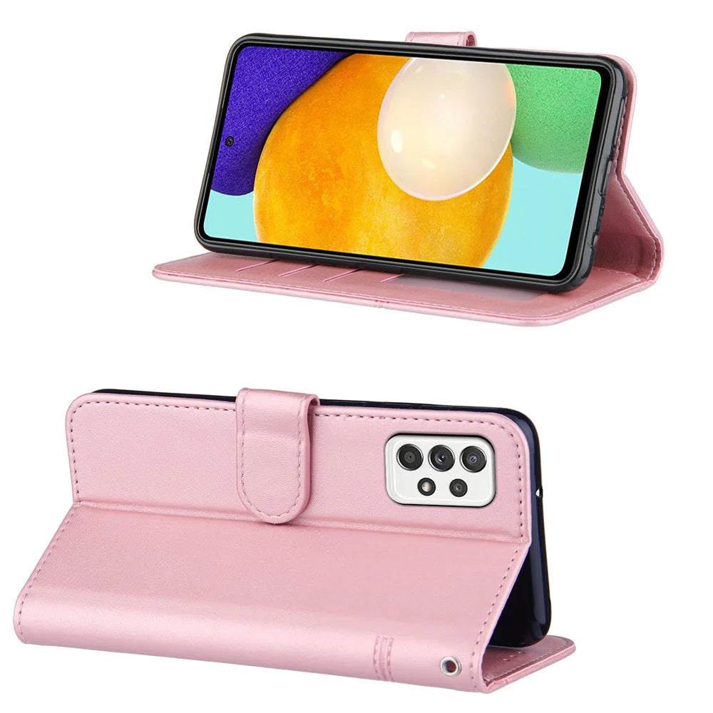 Concise Splicing Leather Phone Cover Stand Case with Wallet and Strap for Samsung Galaxy A52 4G/5G / A52s 5G - Pink - 2