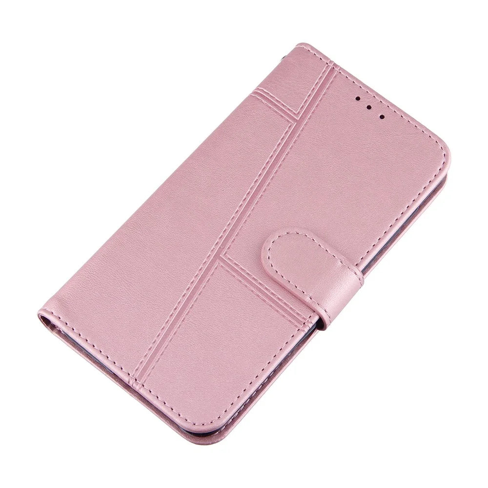 Concise Splicing Leather Phone Cover Stand Case with Wallet and Strap for Samsung Galaxy A52 4G/5G / A52s 5G - Pink - 4