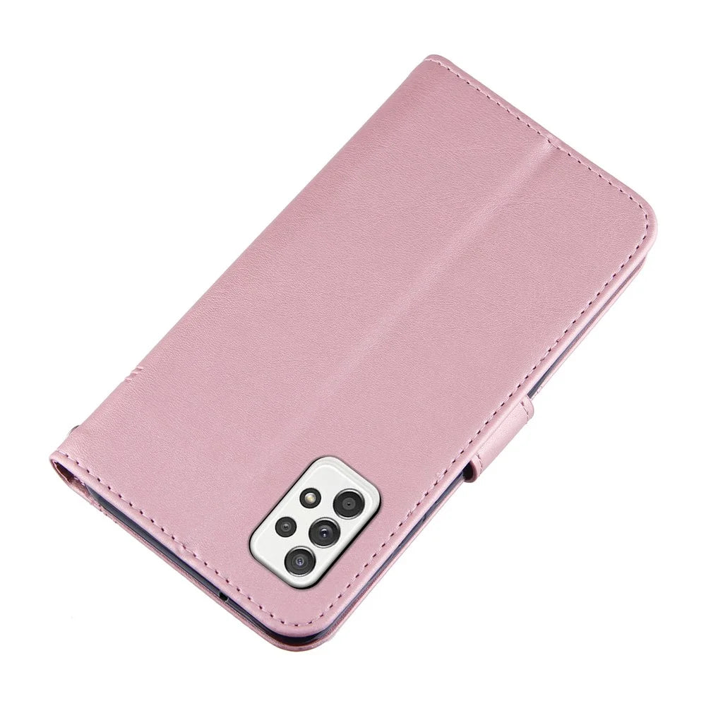 Concise Splicing Leather Phone Cover Stand Case with Wallet and Strap for Samsung Galaxy A52 4G/5G / A52s 5G - Pink - 5