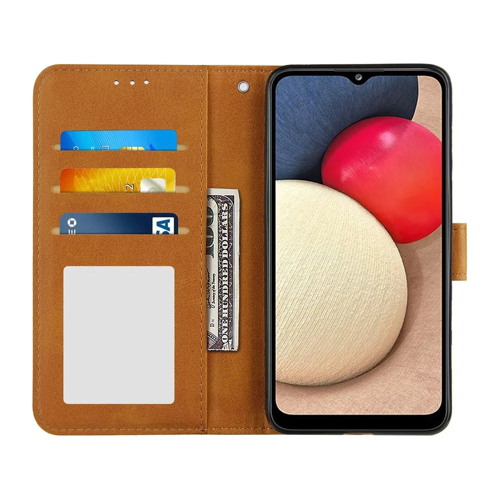 Splicing Leather Phone Cover Wallet Case with Stand and Strap for Samsung Galaxy A02s (164.2mm) - Brown - 3