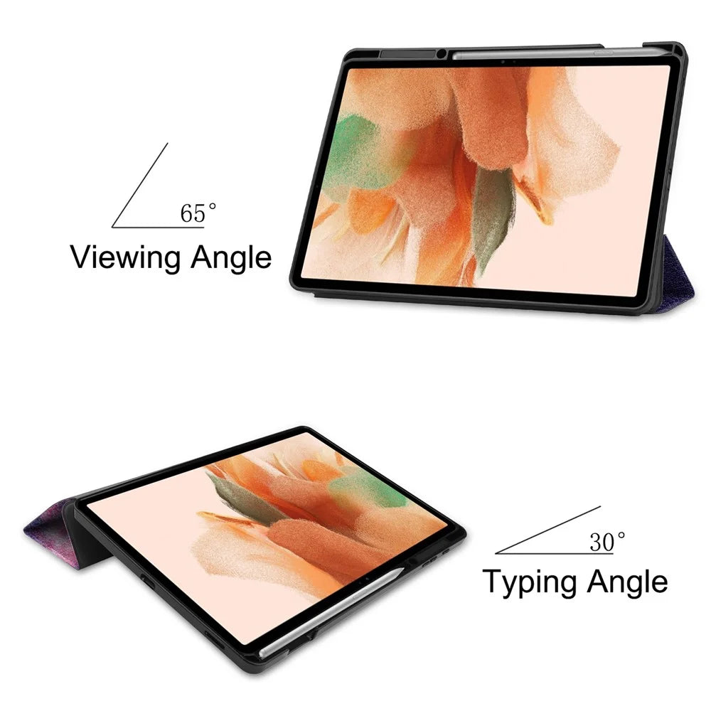 Stand Design Pattern Printing Tri-Fold TPU Leather Tablet Case with Pen Slot for Samsung Galaxy Tab S7 FE SM-T730 / SM-T736 - Starry Sky - 3