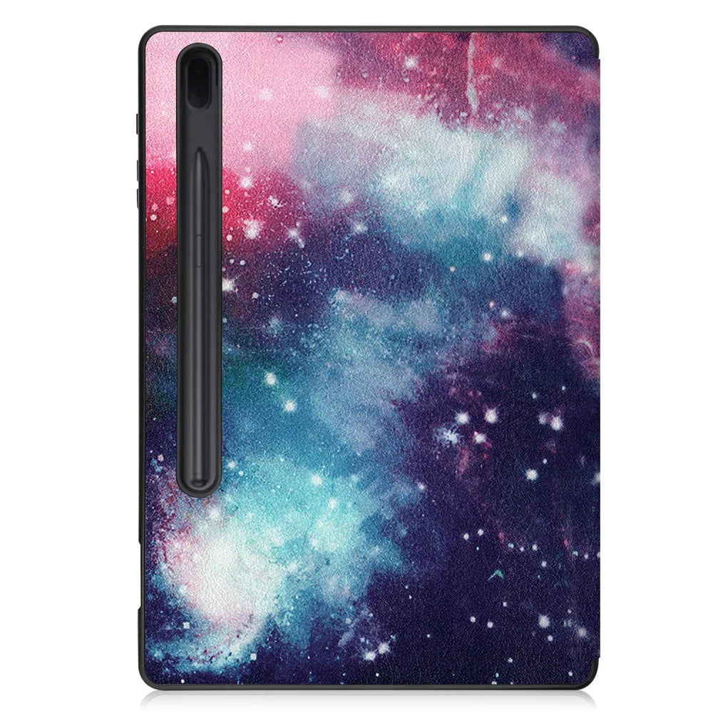 Stand Design Pattern Printing Tri-Fold TPU Leather Tablet Case with Pen Slot for Samsung Galaxy Tab S7 FE SM-T730 / SM-T736 - Starry Sky - 7