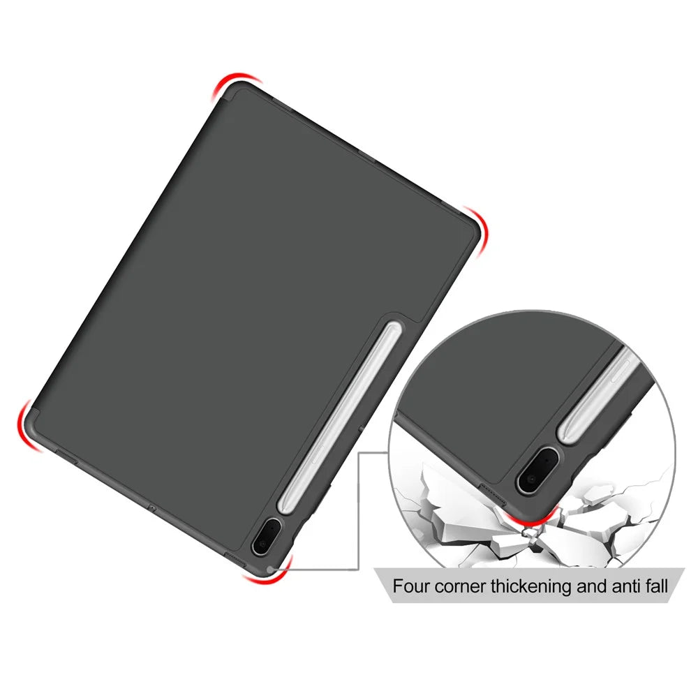Tri-fold Stand Design TPU + PU Leather Cover with Pen Slot for Samsung Galaxy Tab S7 FE T736 / Tab S7+ / Tab S8+ - Grey - 7