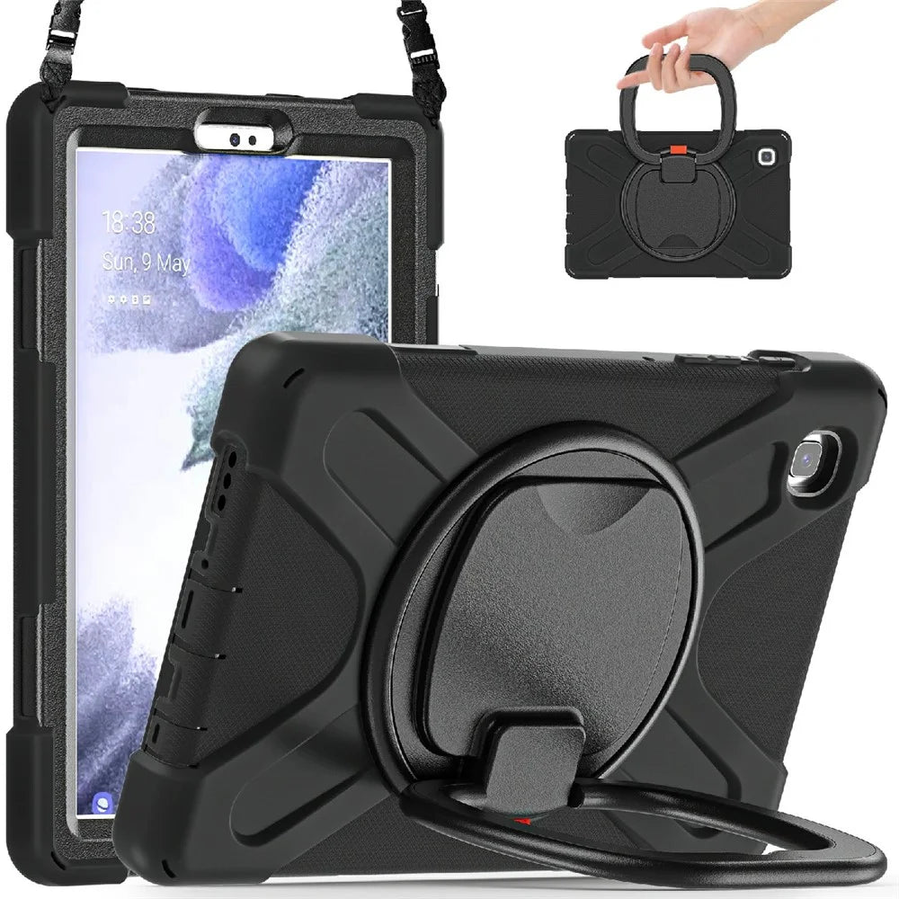 360 Degree Swivel Kickstand Design Hybrid Tablet Cover with Shoulder Strap (B Style) for Samsung Galaxy Tab A7 Lite 8.7-inch - Black/Black - 5