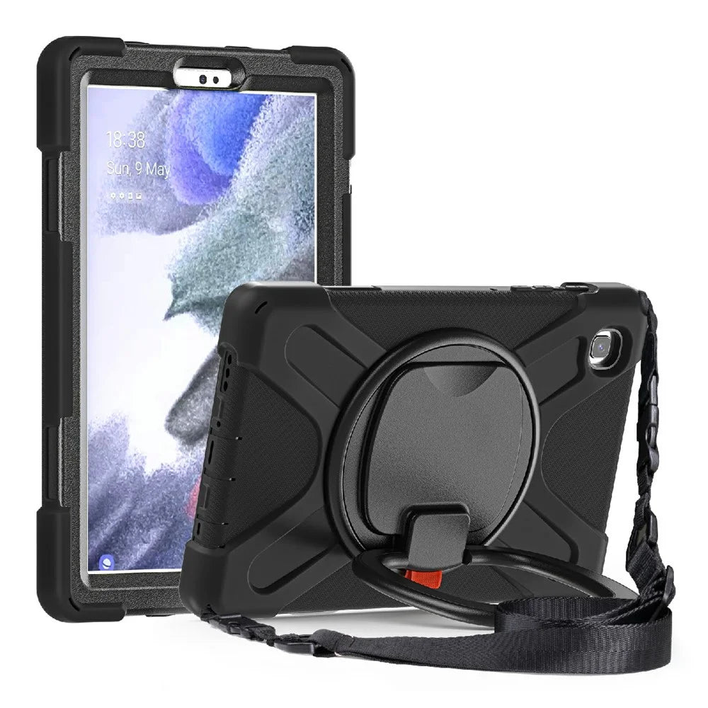 360 Degree Swivel Kickstand Design Hybrid Tablet Cover with Shoulder Strap (B Style) for Samsung Galaxy Tab A7 Lite 8.7-inch - Black/Black - 7