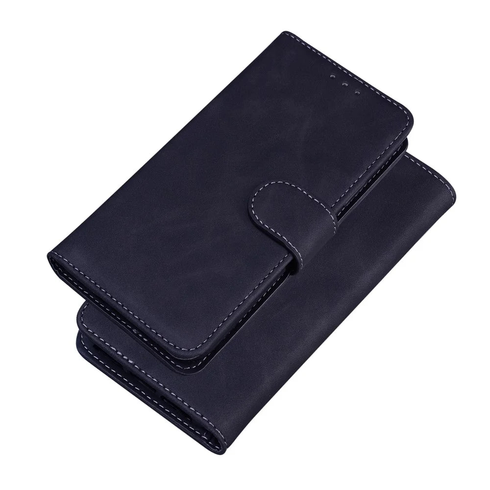 Wallet Stand Plain PU Leather Protective Case for Samsung Galaxy A22 5G (EU Version) - Black - 6