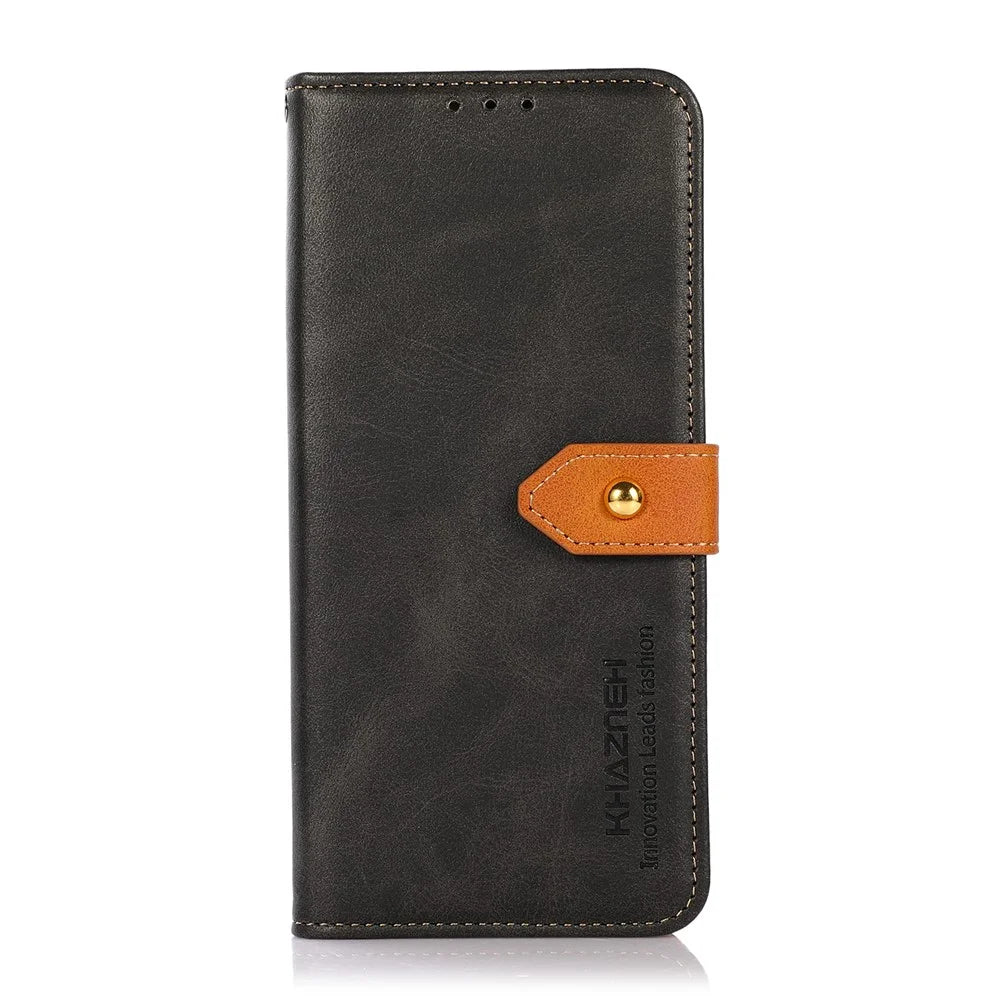 KHAZNEH Golden Magnetic Clasp Stand Wallet Design PU Leather Case for Samsung Galaxy S21 FE - Black - 2