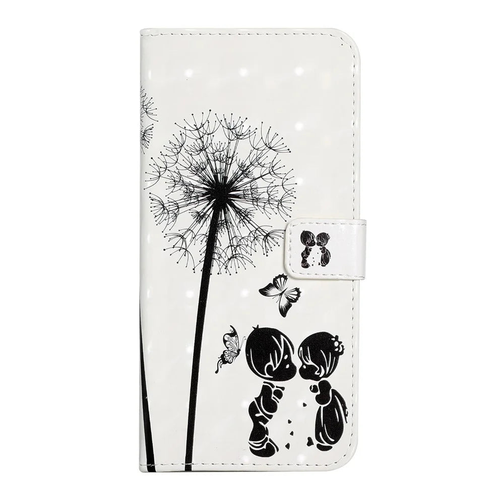 3D Cartoon Color Drawing Pattern PU Leather with Wrist Strap Wallet Stand Feature Flip Cover for Samsung Galaxy A52 4G/5G / A52s 5G - Children and Dandelions - 2