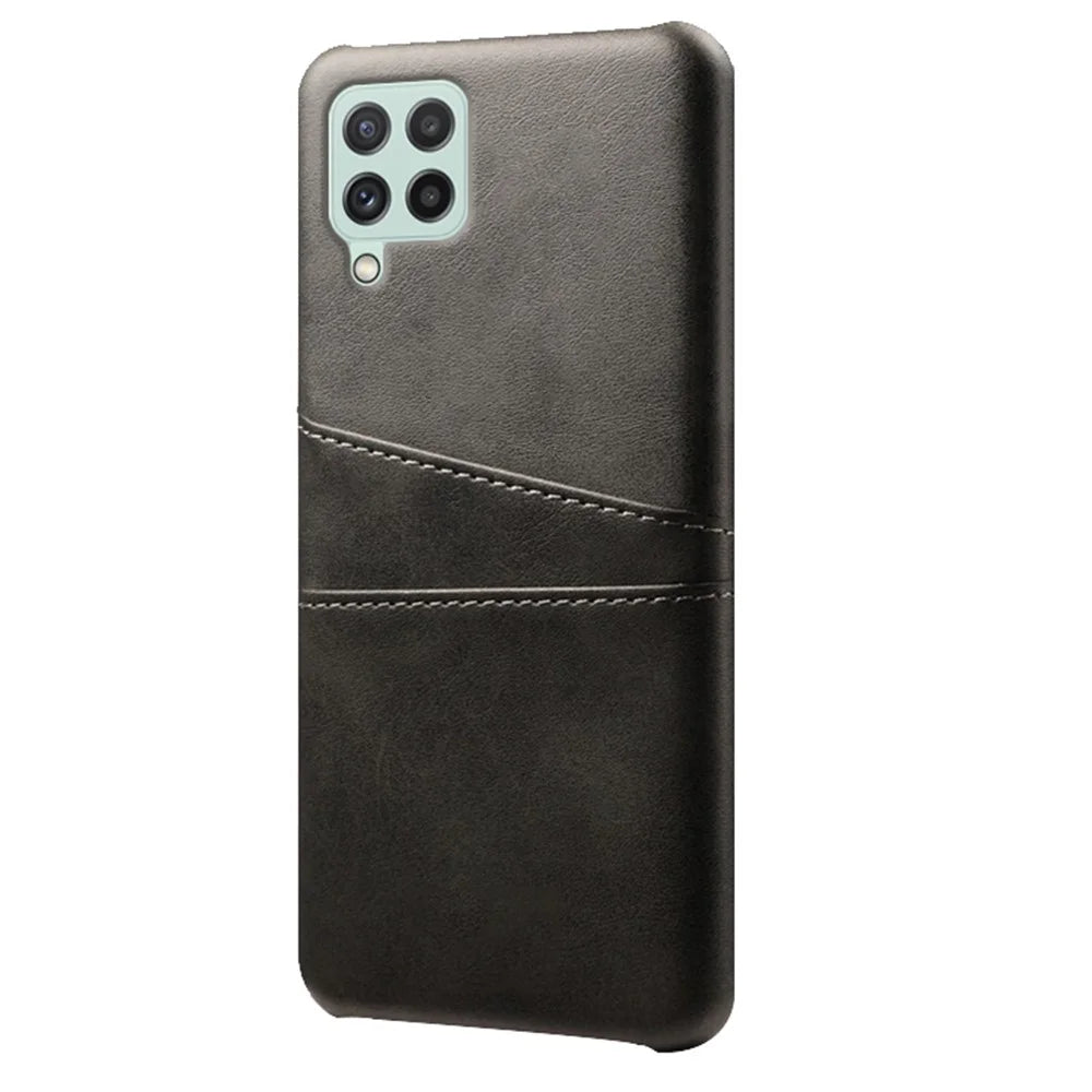 Anti-Drop PU Leather Coated Hard PC Case with Dual-Card Slots Design for Samsung Galaxy A22 4G (EU Version) - Black - 2