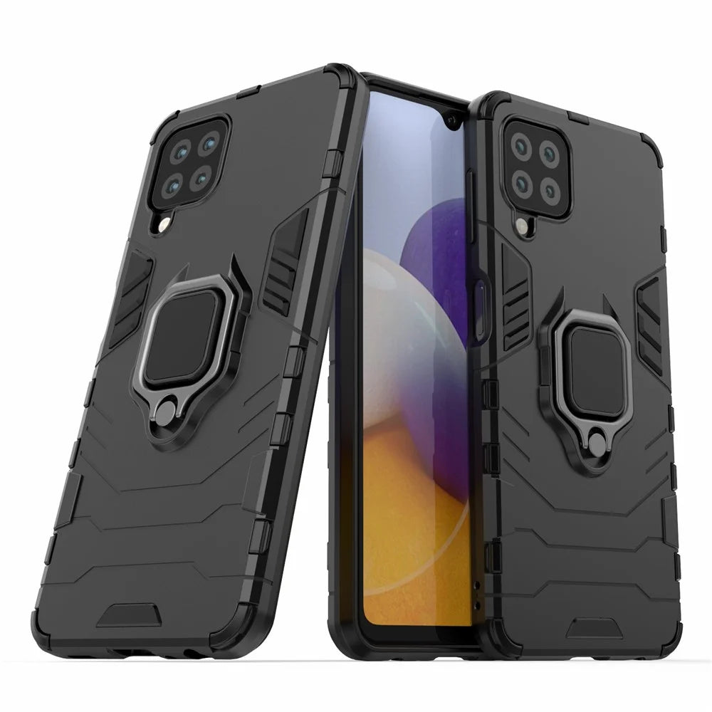 PC TPU Hybrid Phone Case Cover with Ring Holder Kickstand for Samsung Galaxy A22 4G (EU Version) - Black - 2