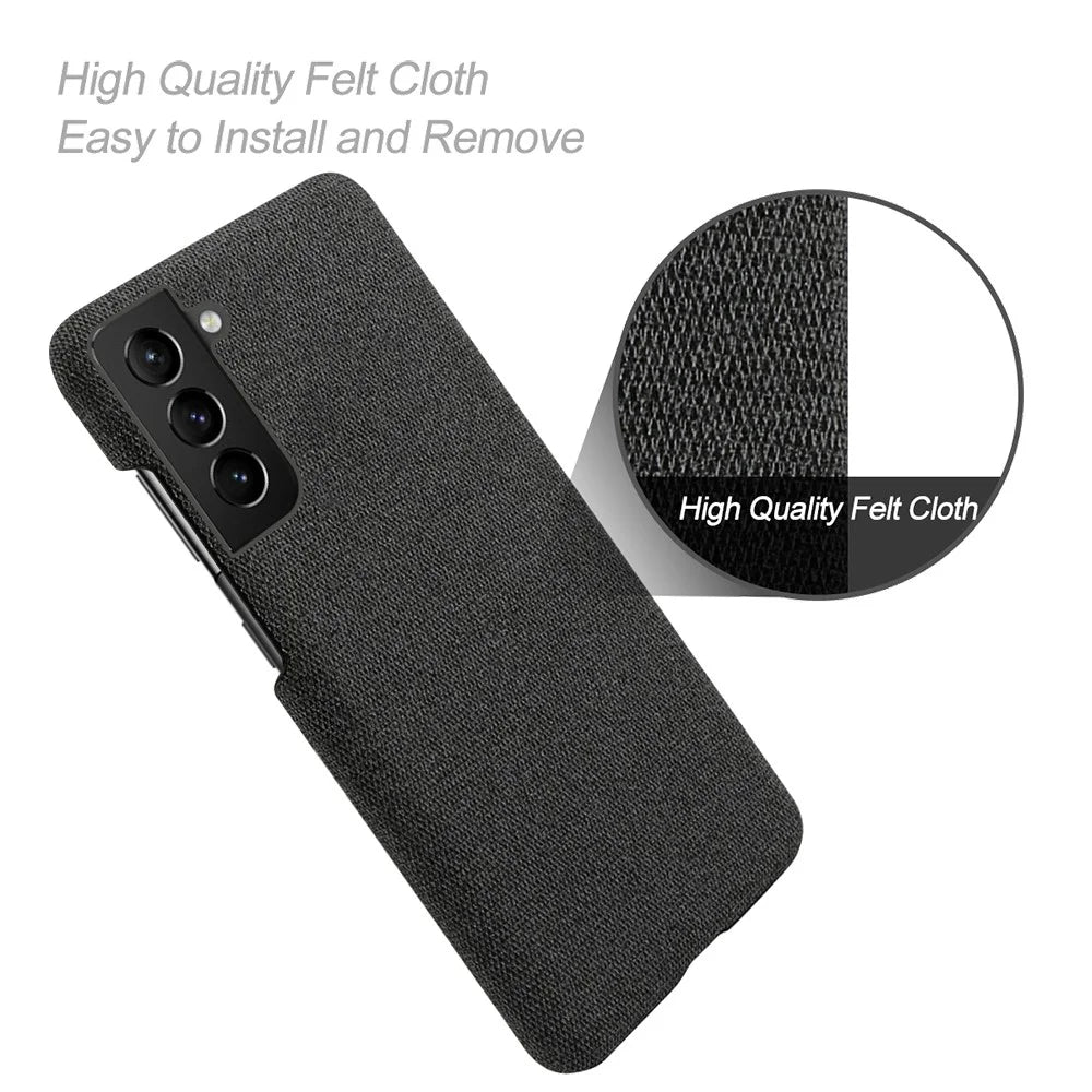 Well-Protected Hard Plastic Cover Coated with Cloth Back Case for Samsung Galaxy S21 FE - Black - 2