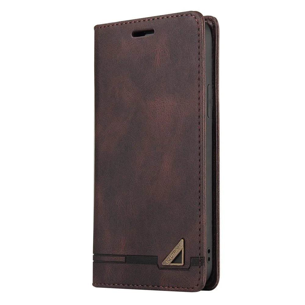 GQ.UTROBE Auto-absorbed Leather Wallet Phone Case with Anti-theft Swiping Design for Samsung Galaxy A22 5G (EU Version) - Coffee - 2