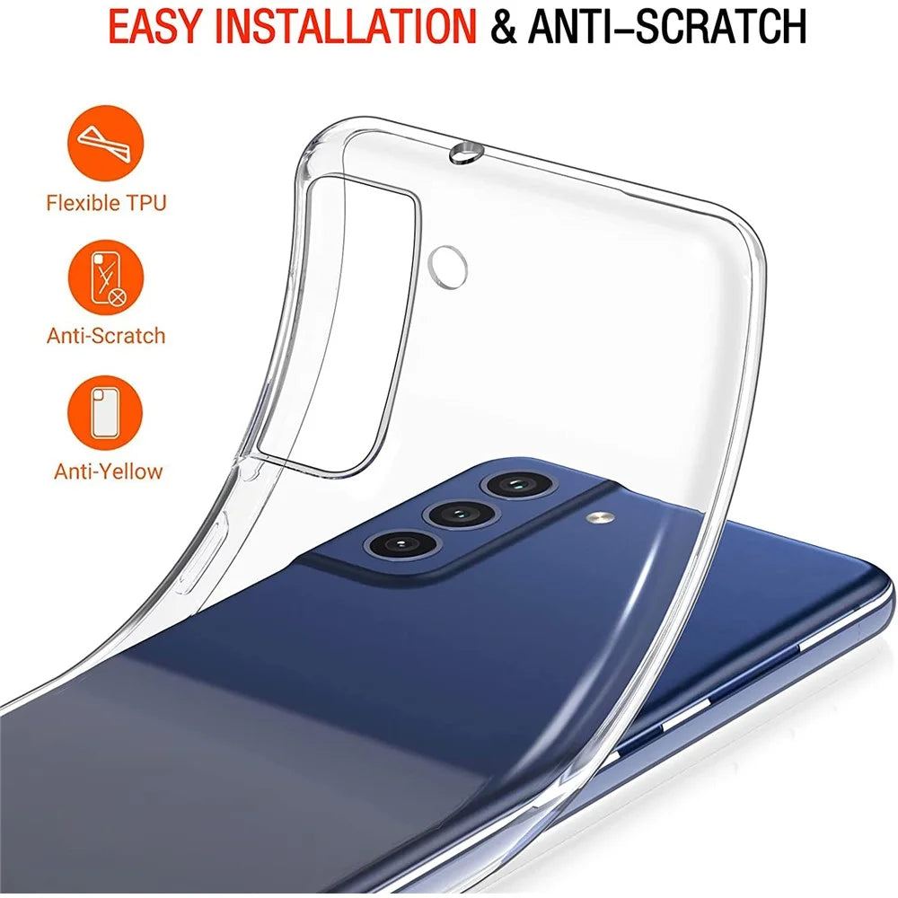 For Samsung Galaxy S21 FE Anti-Fingerprint Flexible Skin Lightweight Protective TPU Case with Tempered Glass Screen Protector - 2