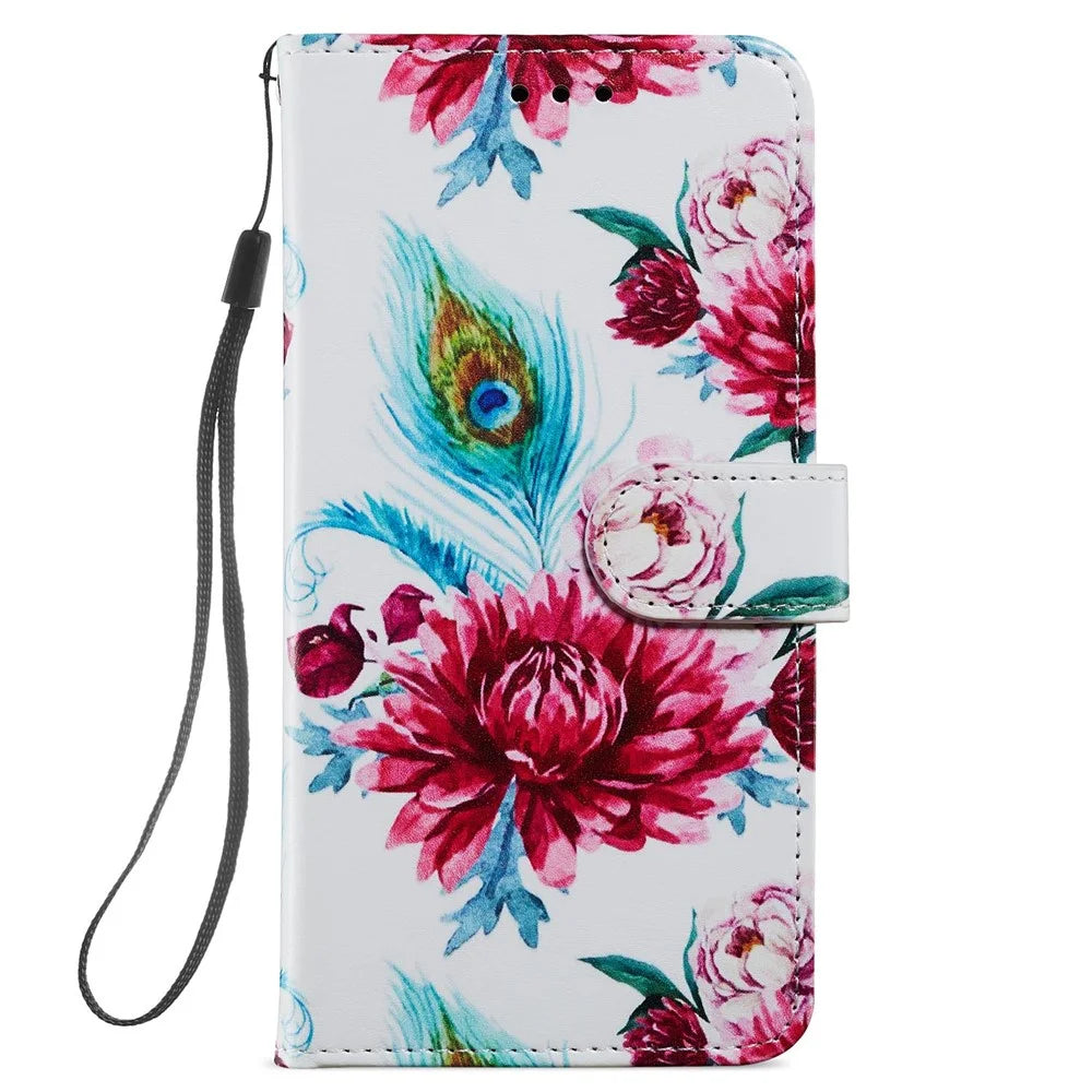 Wallet Stand Design Pattern Printing Leather Phone Case Cover for Samsung Galaxy A12 - Peacock Flower - 2