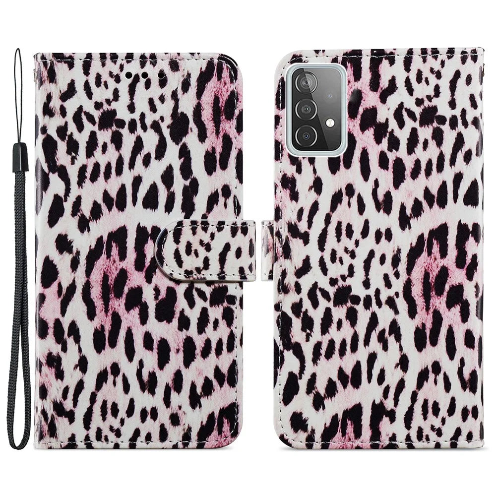 Pattern Printing Magnetic Clasp Wallet Design Leather Phone Case Cover with Stand for Samsung Galaxy A52 4G/5G / A52s 5G - Leopard - 1