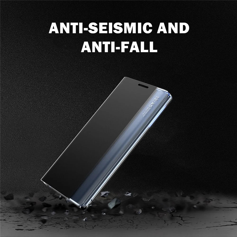 For Samsung Galaxy S21 FE View Window Phone Case Anti-Fall Leather Protective Shell with Stand - Black - 2