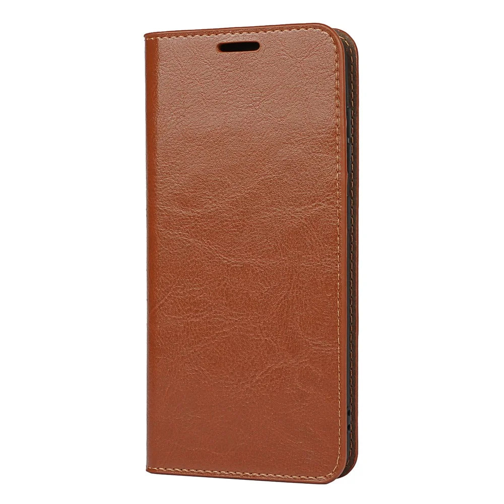 Crazy Horse Genuine Leather Protective Wallet Phone Case with Stand for Samsung Galaxy S21 FE - Brown - 4