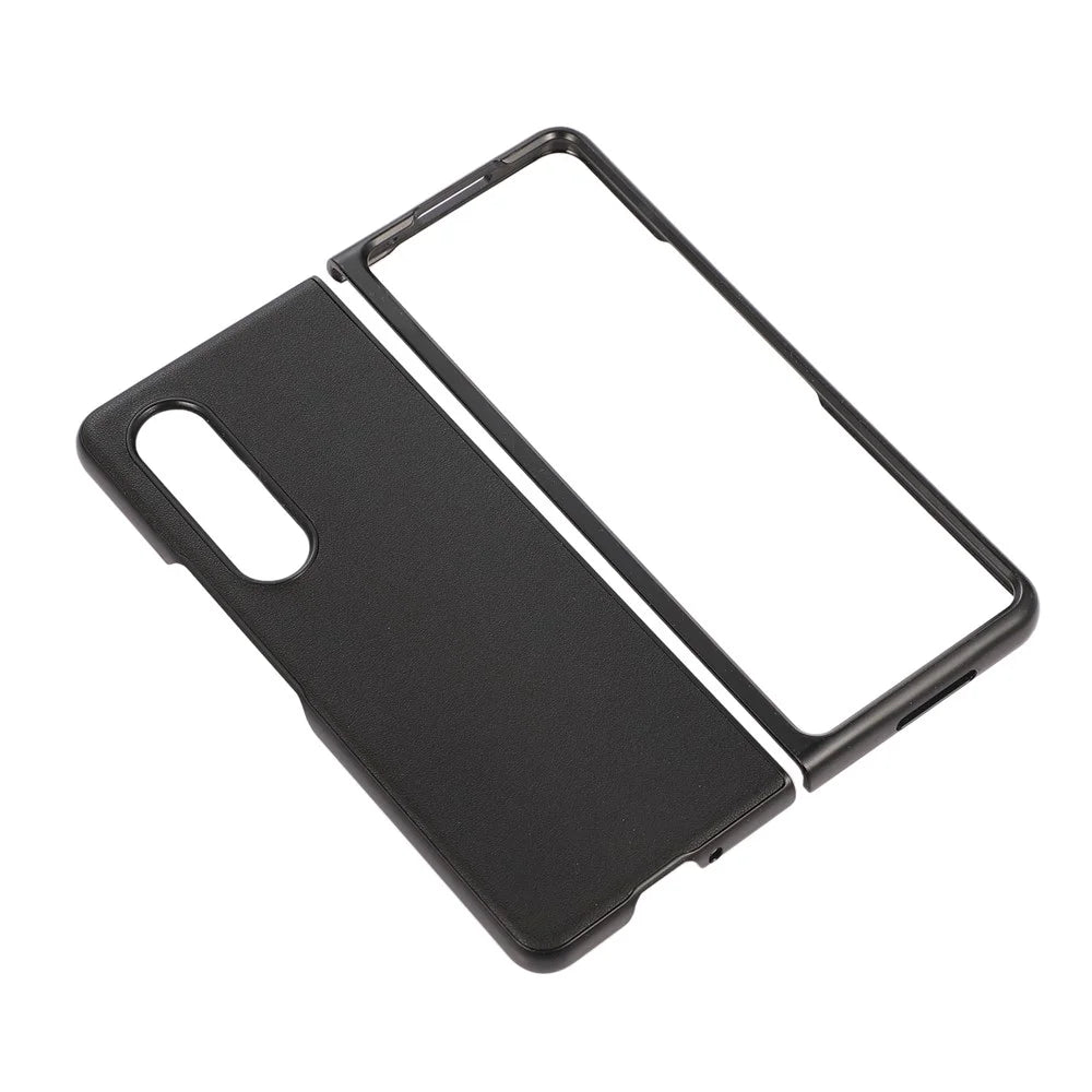 PC + Genuine Leather Back Phone Case Cover for Samsung Galaxy Z Fold3 5G Close-Fit 180-Degree Folding - Black - 4