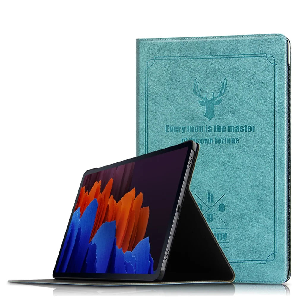 Deer Pattern PC Stand Folio PU Leather Hard Cover Case for Samsung Galaxy Tab S10+ / S9+ - Blue - 1